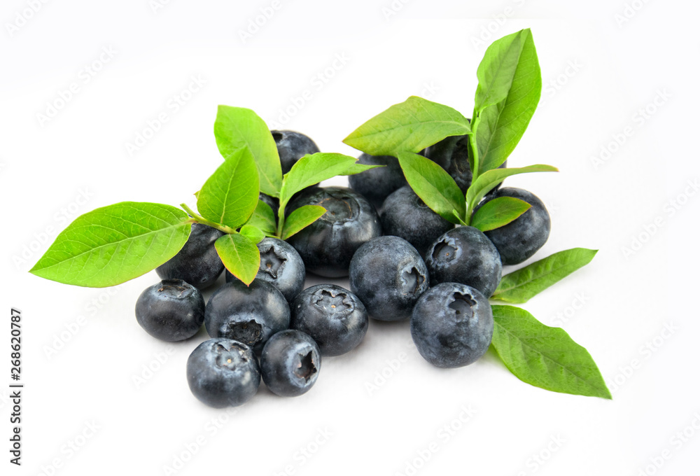 Owoce borówki z liśćmi blueberry - obrazy, fototapety, plakaty 