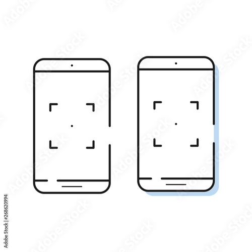 Smartphone icon with crop image tool or camera focal point in simple line style. Outline cell phone vector for for website and app.