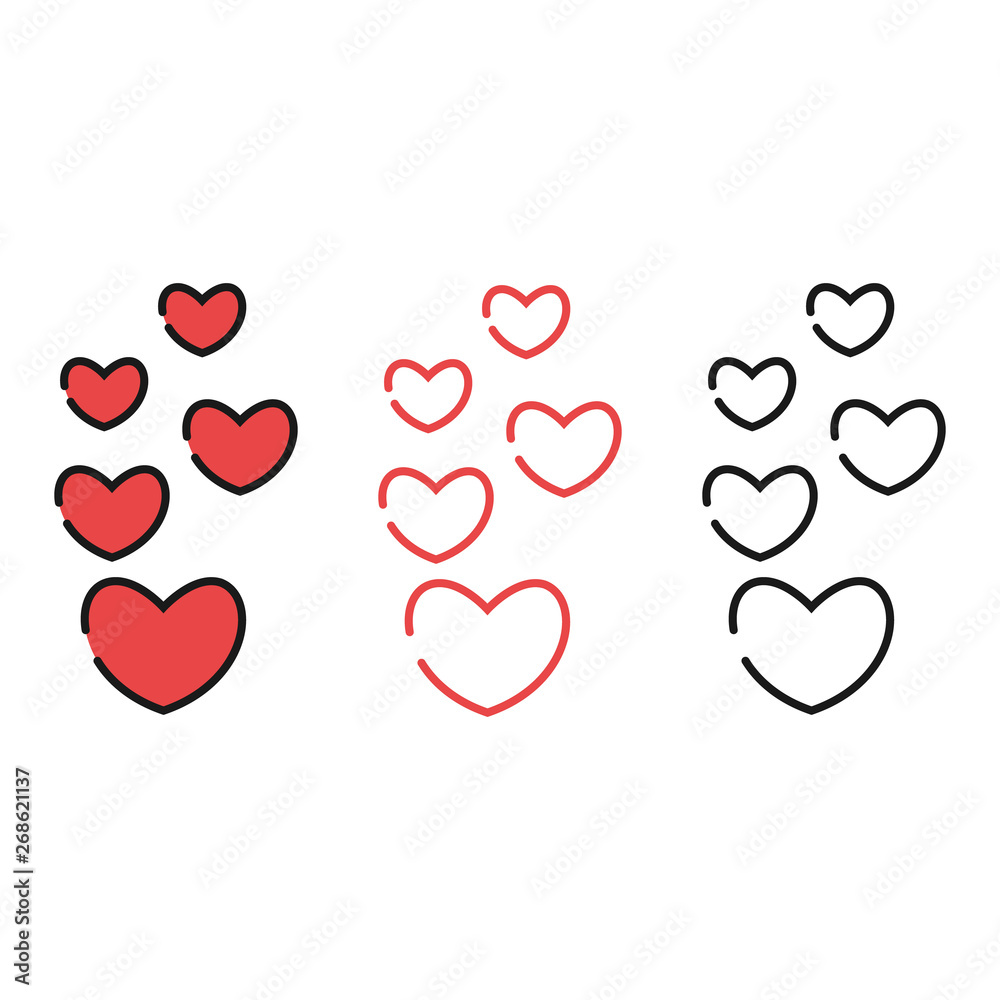 Simple line art heart icons set for Valentine's day or like for web and mobile app design.