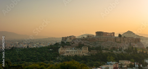 Acropolis of Athens with the Parthenon temple during the sunrise