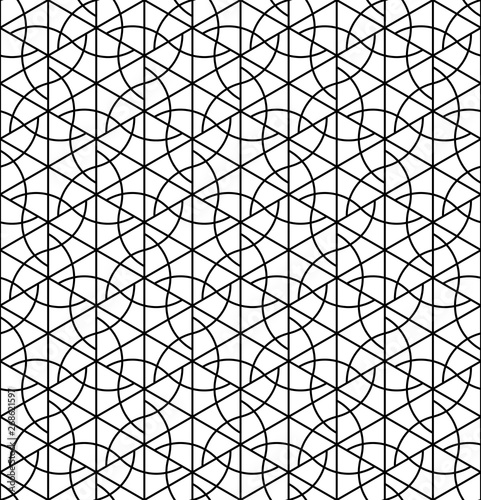 Seamless geometric pattern inspired by Japanese Kumiko ornament .Black white.