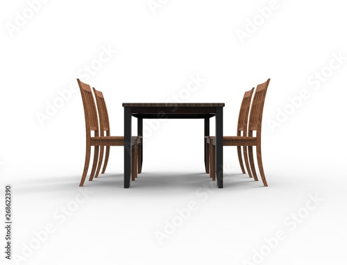 3D rendering of a wooden dinner table with 4 chairs