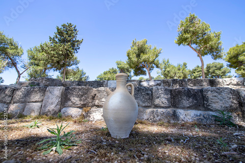 Antique amphoras in the ancient city of Zipori. Israel. Tourism and travel photo