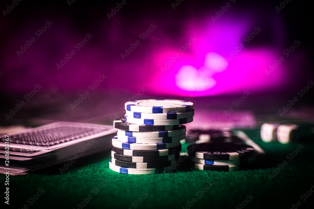 Casino element isolation on the colorful, Slot machine, Roulette while, Dice, Casino chip - image - obrazy, fototapety, plakaty 