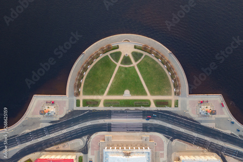 Spit of Vasilyevsky Island. St. Petersburg. Neva River. Summer view of Petersburg. Aerial view photo