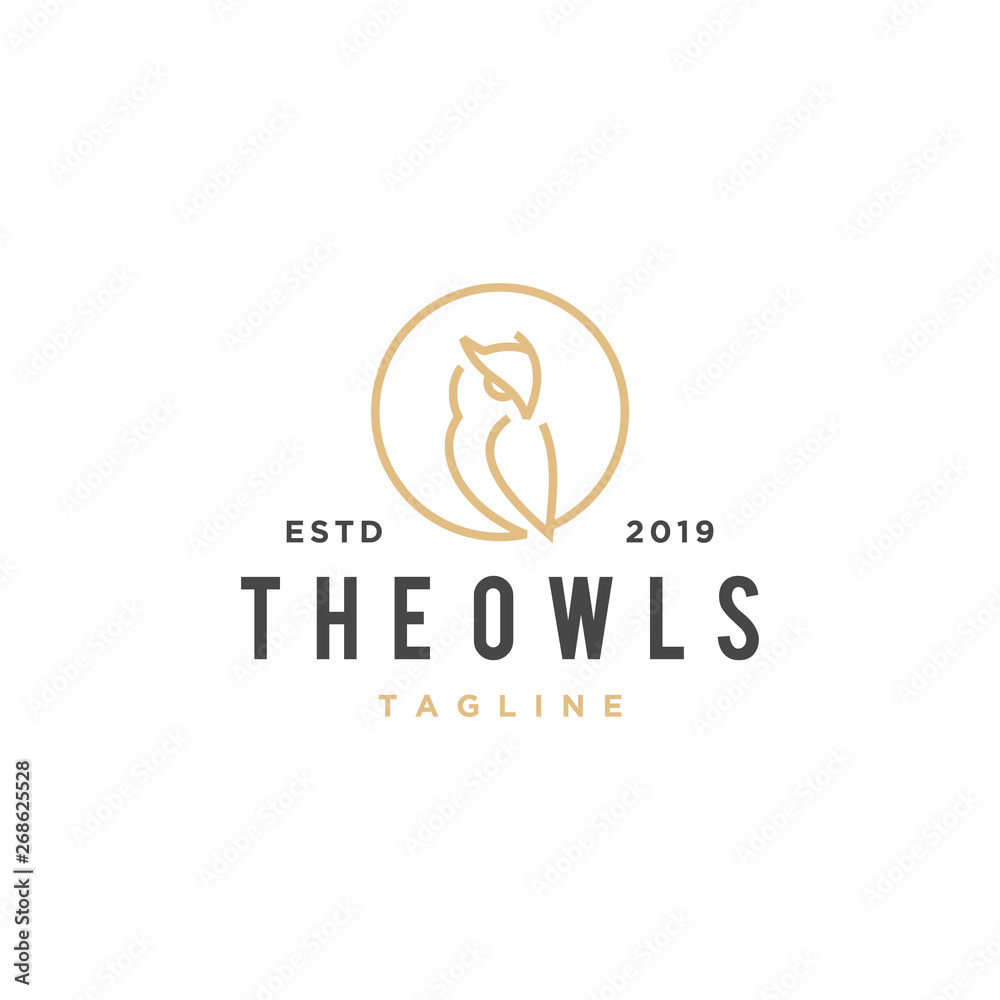 owl line illustration vector logo design