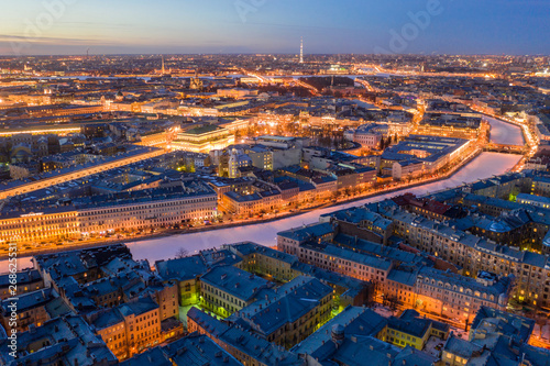 Night panoramic view from the top of the center of St. Petersburg.