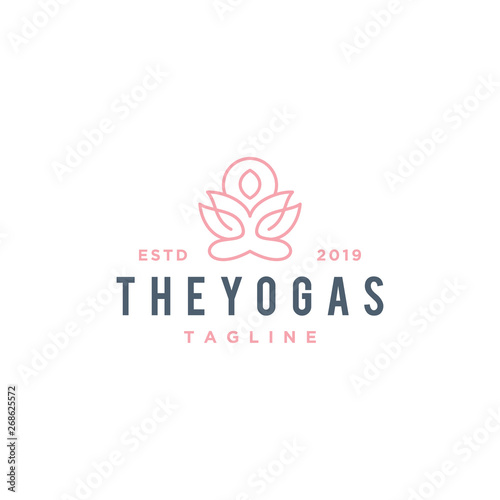 yoga pose   lotus flower vector logo design