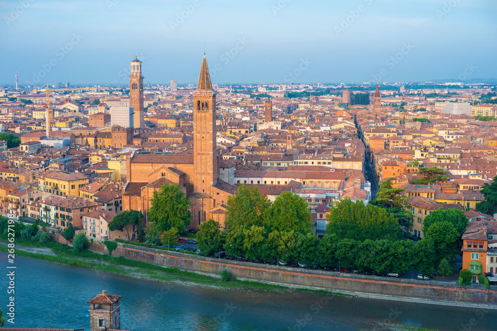 Obraz premium Verona. Image of Verona, Italy during summer sunrise. The famous tourist sight. Main observation deck.
