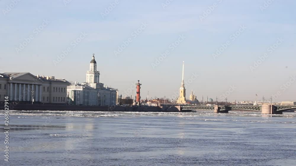 Neva River in the spring video. Ice is on the river. Video of the river. Spring Neva River in the spring video. Ice is on the river. Video of the river. Spring