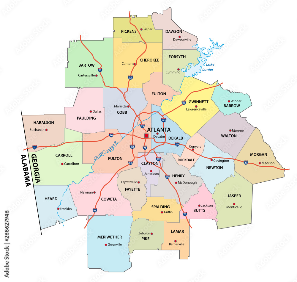 administrative and political road map of the Atlanta metropolitan area georgia