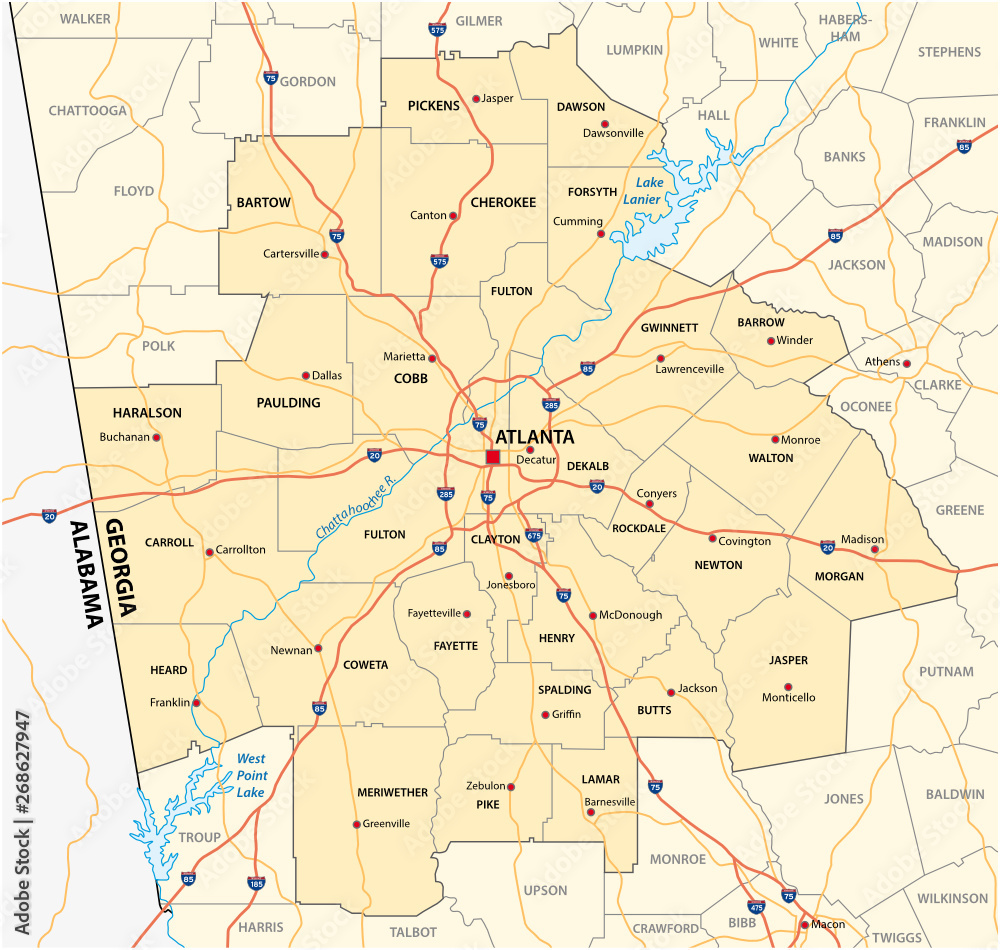 administrative and political road map of the Atlanta metropolitan area ​​georgia