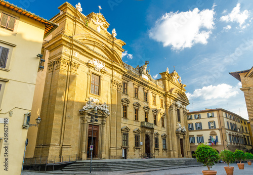 Complesso di San Firenze Chiesa San Filippo Neri catholic church on Piazza di San Firenze square in historical centre of Florence city, blue sky white clouds, Tuscany, Italy photo