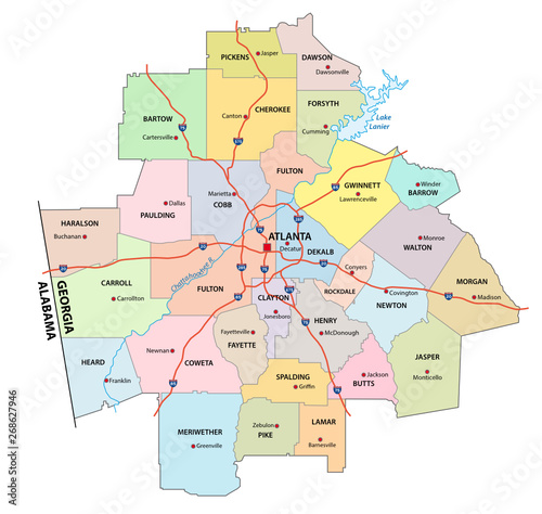 administrative and political road map of the Atlanta metropolitan area ​​georgia