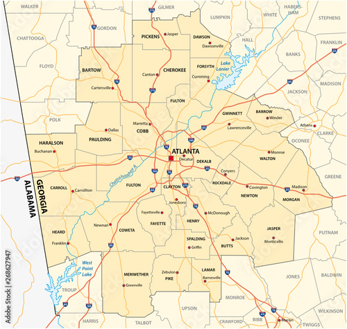 administrative and political road map of the Atlanta metropolitan area ​​georgia