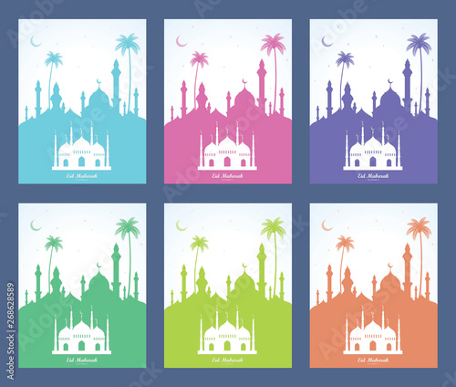 Vector illustration of Eid Mubarak islamic with mosque. Usable as background or greeting cards. 