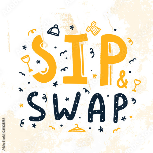 Sip and Swap party poster. Invitation flyer template, sharing concept, zero waste