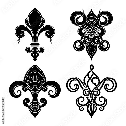 Vector Monochrome Set of Fleur-De-Lis. Beautiful Elements. Decorative Isolated Illustration For Design