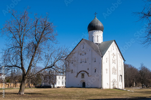 Medieval Savior church on Ilyina street in Novgorod Veliky, Russia photo