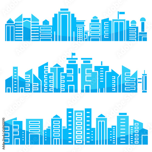 modern city skyscrapers skyline  blue in white background