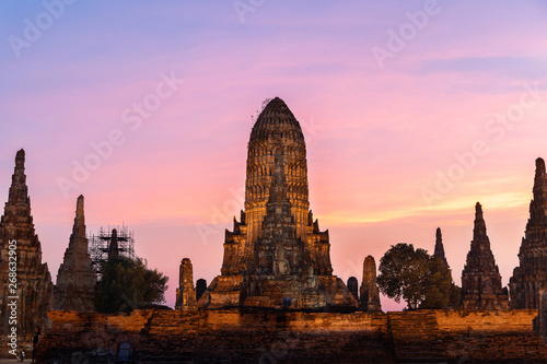 Thailand april 20 2019. Wat Chaiwattanaram in sunset time.This is historical park famous sightseeing place,Ayutthaya, Thailand. © Chanintorn.v