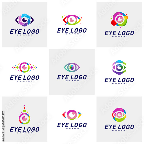 Set of Eye Logo design concept vector template. Colorful media icon. Vision Logotype concept idea.