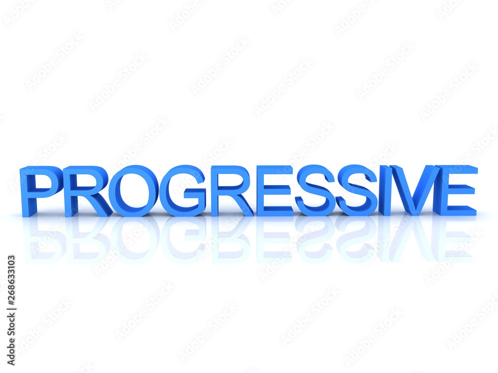 3D Rendering of blue text saying progressive 3D Rendering of blue text saying progressive