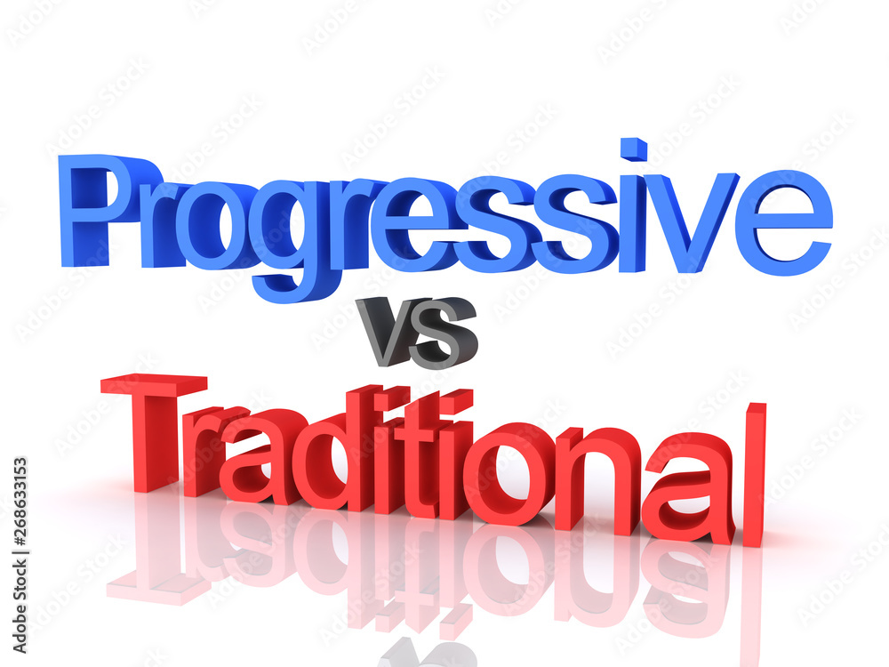 3D Rendering of Traditional vs Progressive text 3D Rendering of Traditional vs Progressive text