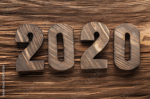2020 wooden letters on vintage wood background