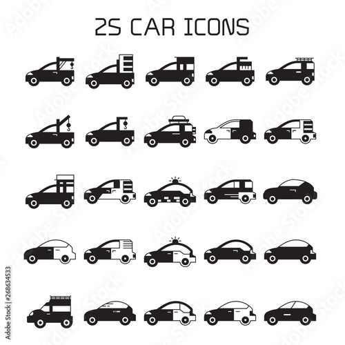 truck, RV, van, car icons