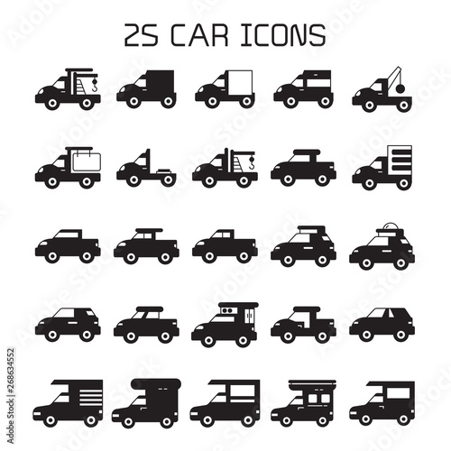 truck, RV, van, car icons