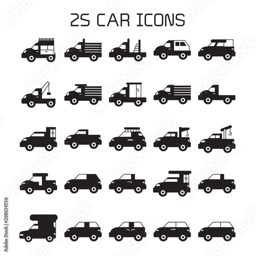 truck, RV, van, car icons