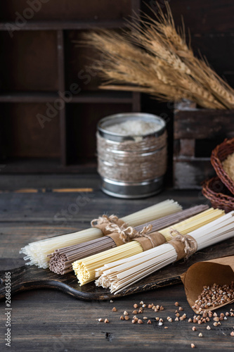 Gluten-free noodles of various kinds. photo