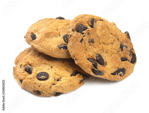 Chocolate chips cookies isolated on white