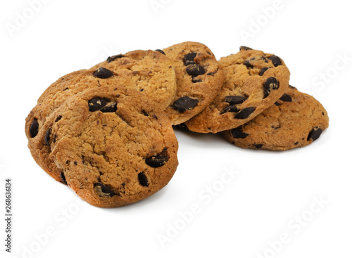 Chocolate chips cookies isolated on white