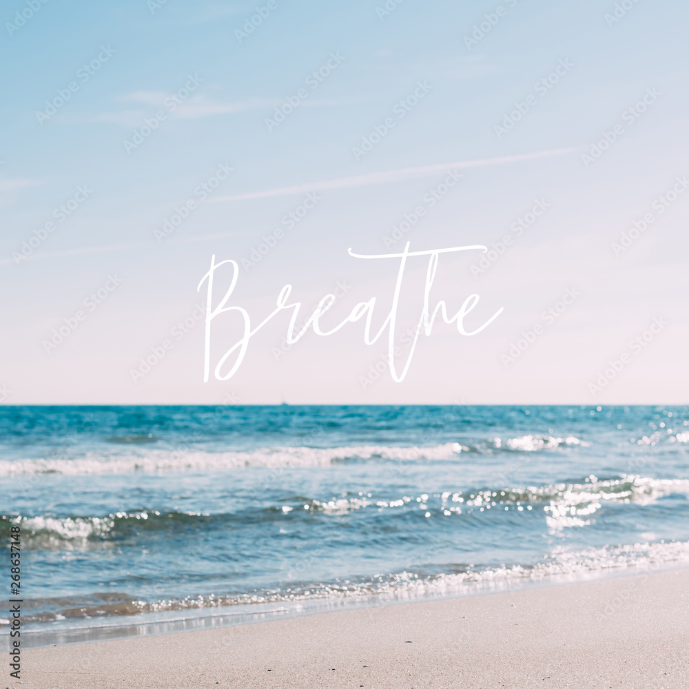 Summer sand beach concept with motivational quote - obrazy, fototapety, plakaty 