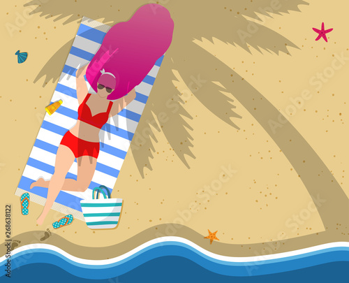 Woman Relaxing on Beach. Leisure, Tan, Sparetime