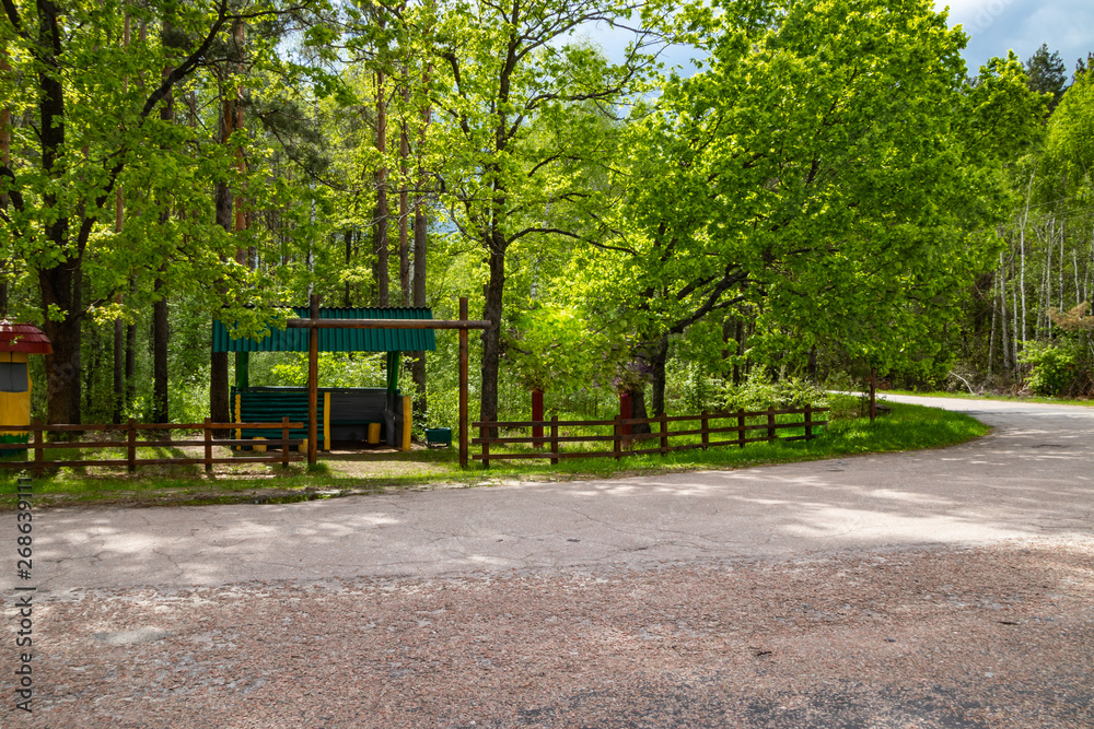 Bus stop beautiful of wood in the forest Bus stop beautiful of wood in the forest
