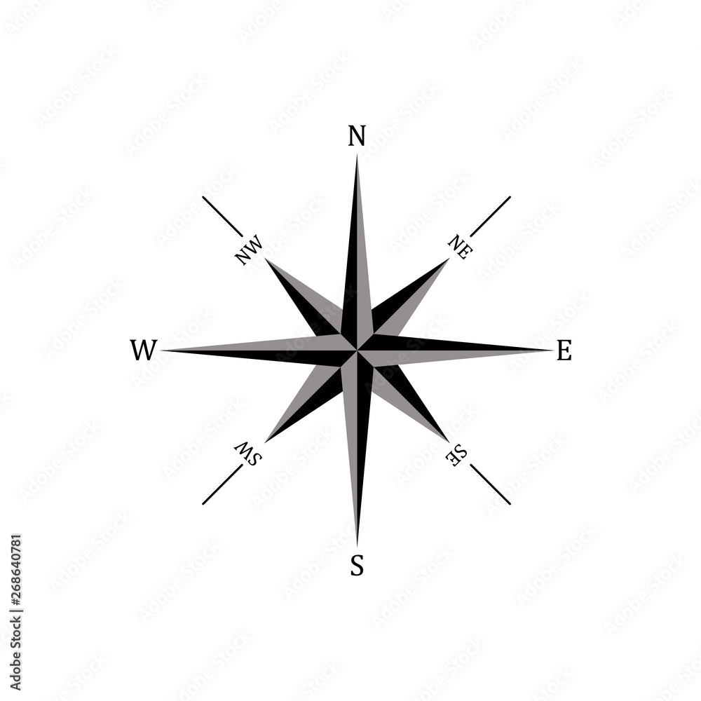Wind rose icon isolated on white. Compass navigation dial. Vector. Wind rose icon isolated on white. Compass navigation dial. Vector.