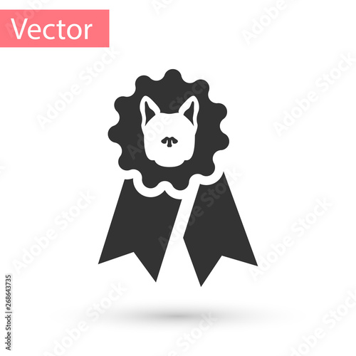 Grey Dog award symbol icon isolated on white background. Medal with dog footprint as pets exhibition winner concept. Vector Illustration