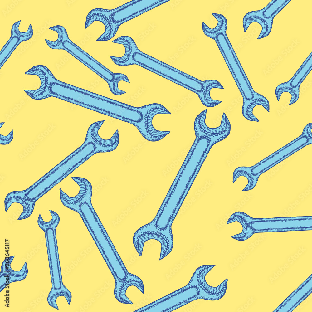Naklejka premium Vintage Wrench Hand Drawn Seamless Pattern Background. Vector