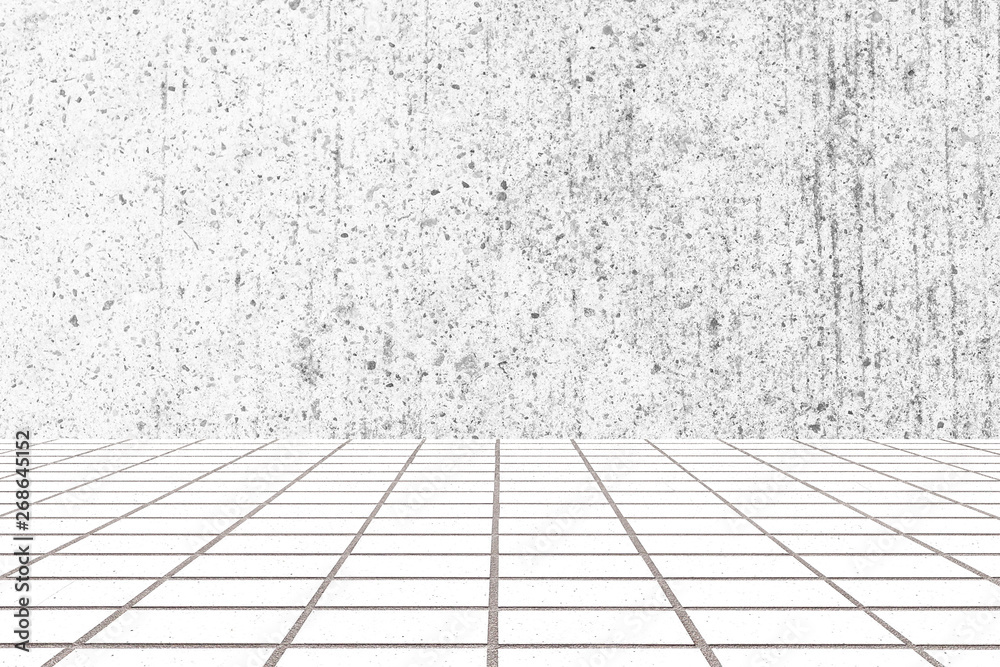 Fototapeta premium Concrete wall and white brick floor background and texture