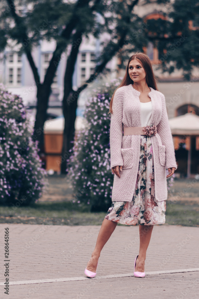 Fashion photo session in old town. Spring, autumn collection.
