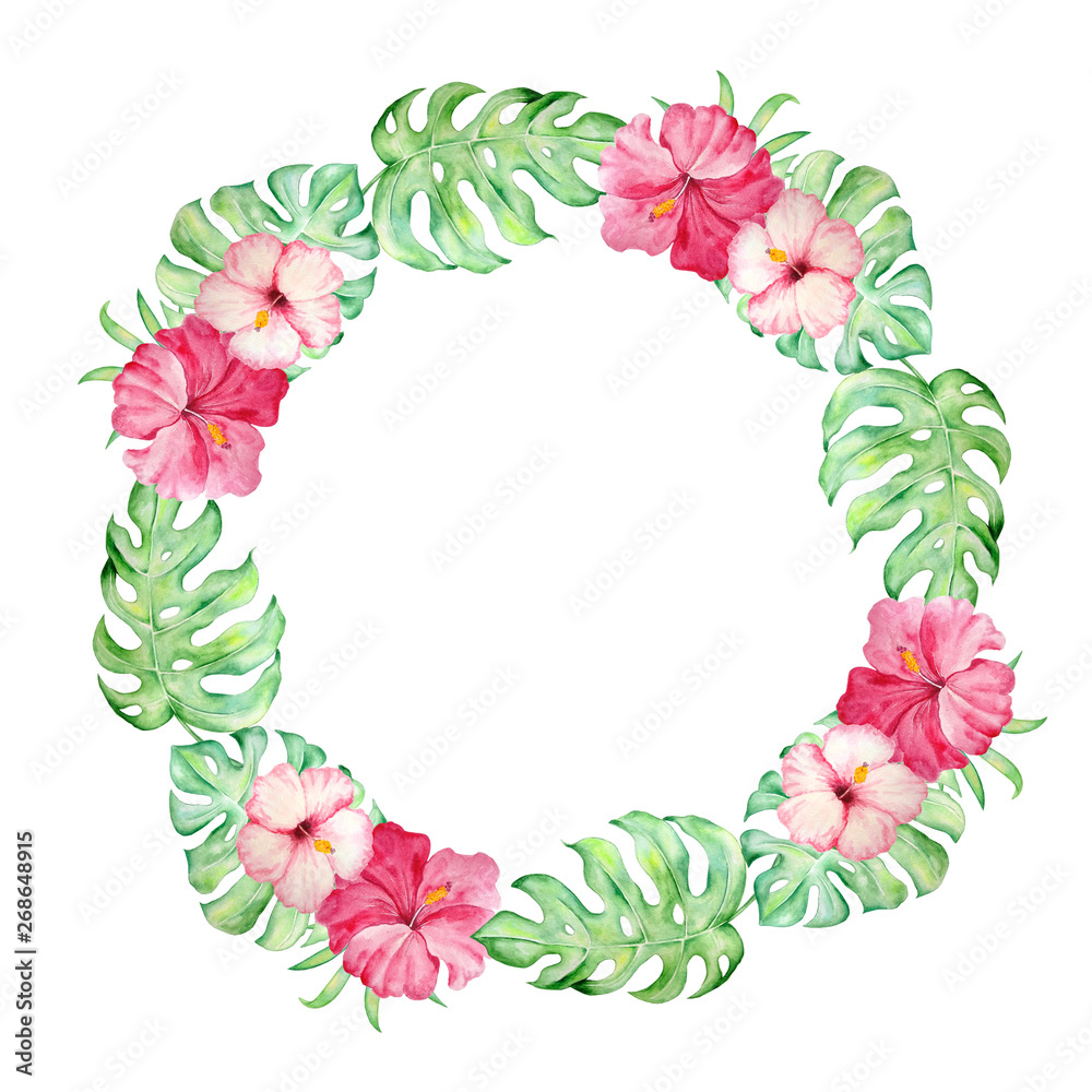Fototapeta premium watercolor tropical wreath frame2