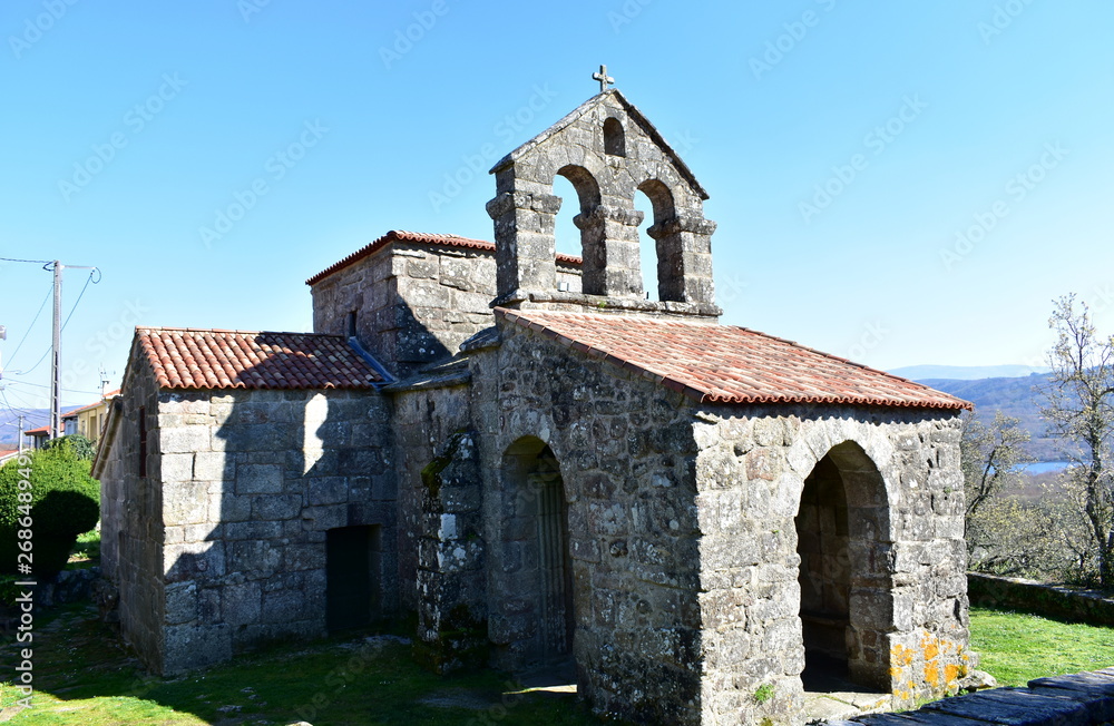 Visigothic pre Romanesque Landmark. Santa Comba de Bande medieval church, Ourense, Spain.