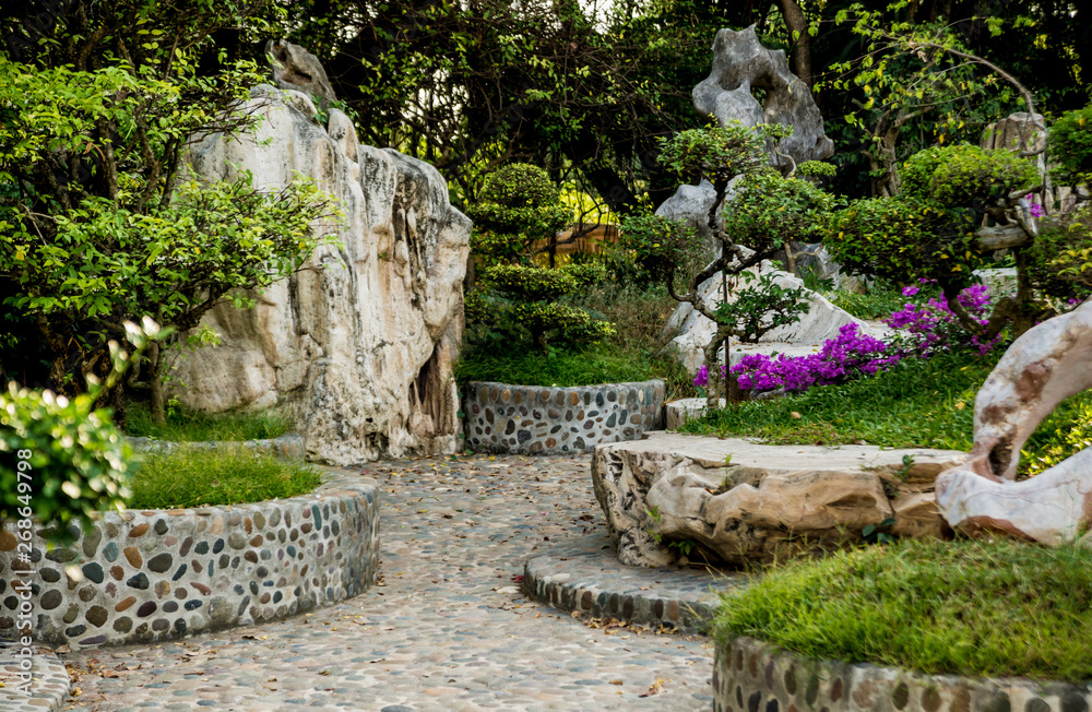 Luxury landscape design of the tropical garden. Beautiful view of tropical landscape Luxury landscape design of the tropical garden. Beautiful view of tropical landscape