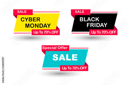 Colorful sale label special offer, Black Friday and Cyber Monday promotional banner element © Adi