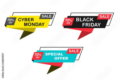 Colorful sale label special offer, Black Friday and Cyber Monday promotional banner element