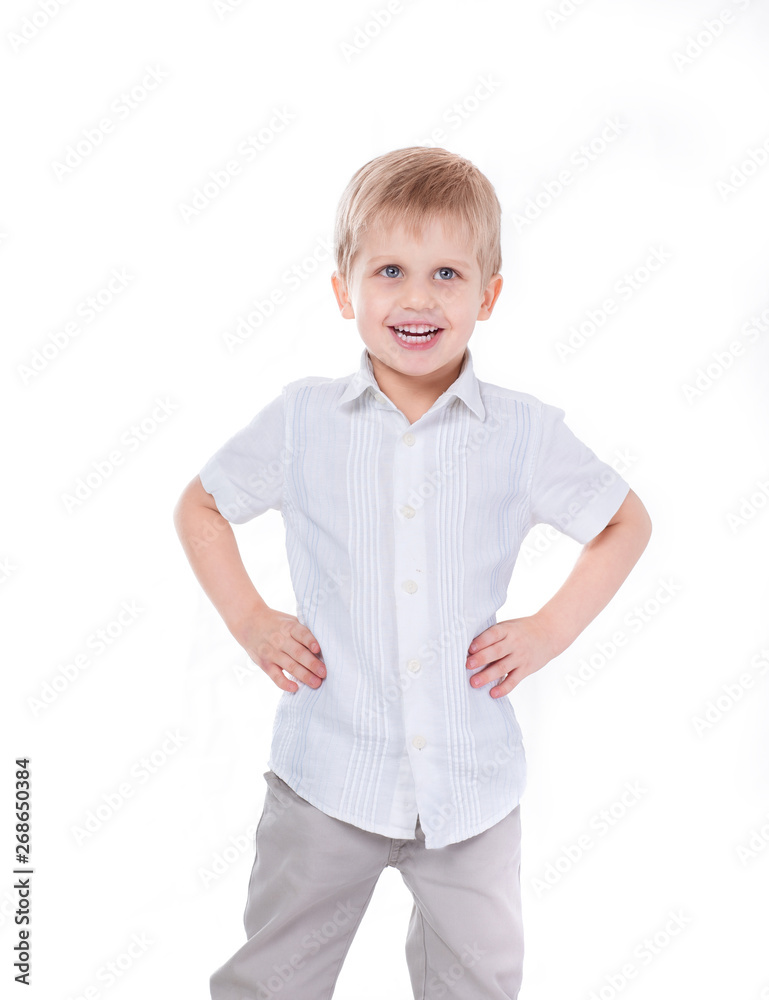 portrait of a cheerful little boy. isolated on white portrait of a cheerful little boy. isolated on white