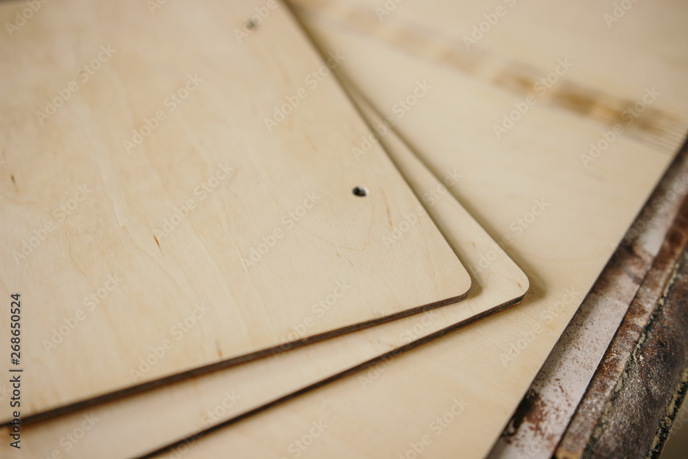 Wooden blanks for books from wood. pieces of plywood Wooden blanks for books from wood. pieces of plywood